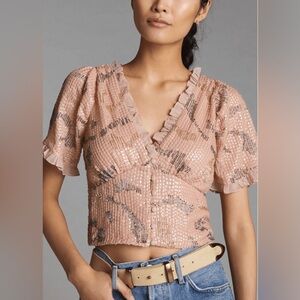 Anthropologie Forever That Girl Sequined V-Neck Blouse NWT